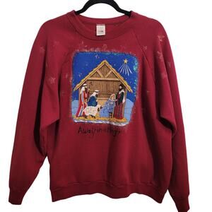 Christmas Graphic Sweatshirt XL Holiday Away in the Manger Painted Ugly Sweater